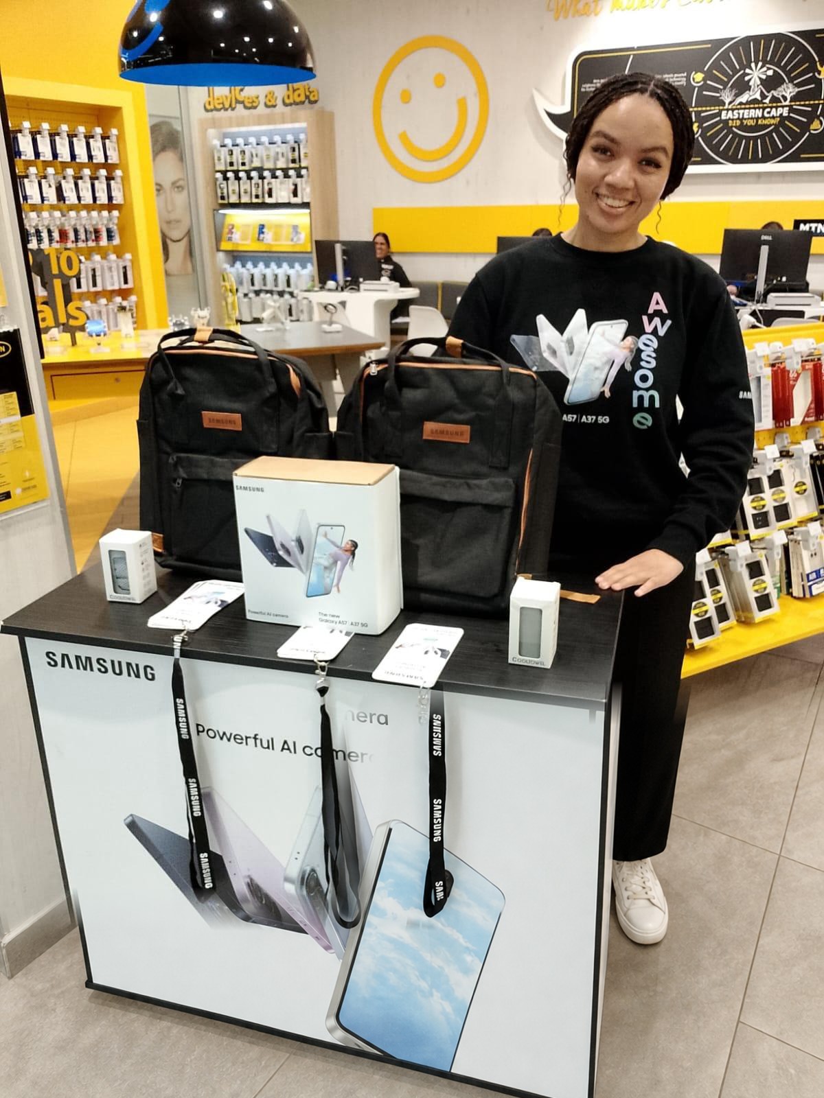 Samsung promoter with retail display at an MTN store activation