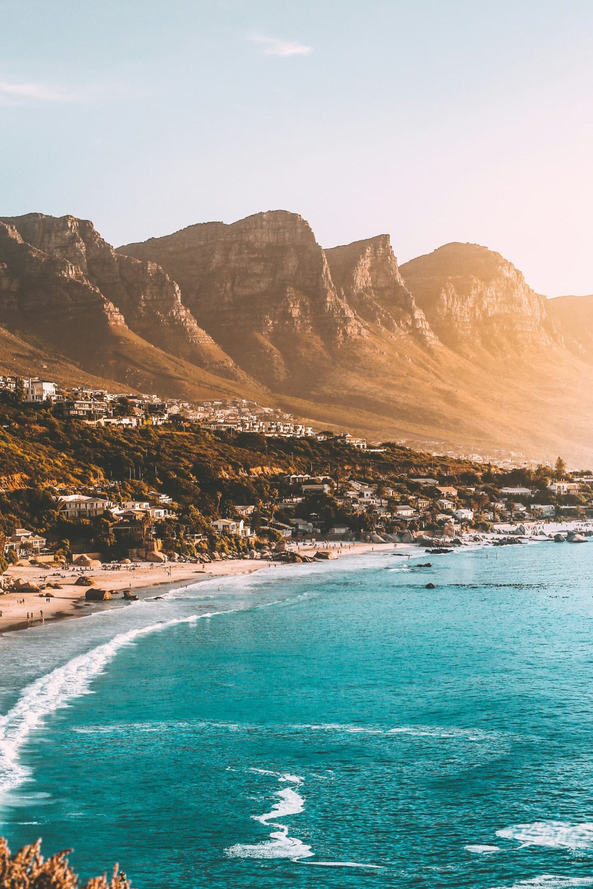 Cape Town's Atlantic coastline beneath the Twelve Apostles mountains